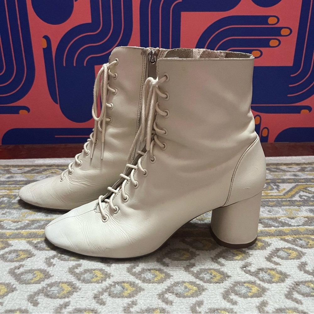 Zara Cream Lace-Up Ankle Booties - Picture 5 of 10